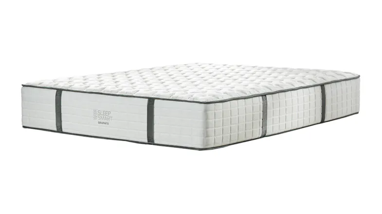 Extra firm Californian king mattress with “Sleep Smart Graphite” label on the side Extra firm Californian king mattress with “Sleep Smart Graphite” label on the side
