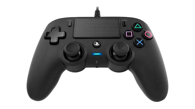 Front view of the black Nacon Compact Wired Controller for PlayStation 4 Front view of the black Nacon Compact Wired Controller for PlayStation 4
