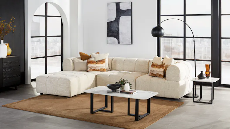Adelaide Modular Sofa configured with a chaise in a modern living room setting Adelaide Modular Sofa configured with a chaise in a modern living room setting