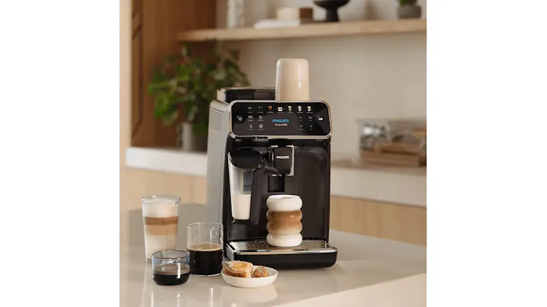 Kitchen counter setup highlighting the Philips espresso machine Kitchen counter setup highlighting the Philips espresso machine
