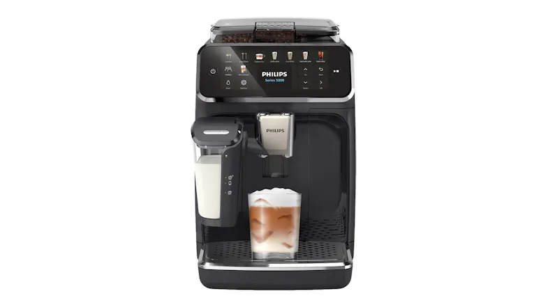 Philips 5500 Series LatteGo Fully Automatic Espresso Machine in a sleek black colour Philips 5500 Series LatteGo Fully Automatic Espresso Machine in a sleek black colour