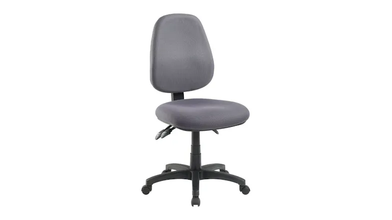 A right-angle view of a Jasper J ADV High Back Chair with an adjustable high back and a wheeled base A right-angle view of a Jasper J ADV High Back Chair with an adjustable high back and a wheeled base