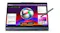 Front-facing laptop in presentation mode showing a creative app with tools on screen, stylus visible Front-facing laptop in presentation mode showing a creative app with tools on screen, stylus visible
