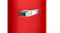 A detailed view of a sleek, horizontal chrome metal handle mounted securely to a vibrant red refrigerator door A detailed view of a sleek, horizontal chrome metal handle mounted securely to a vibrant red refrigerator door