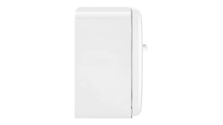 Cream retro mini fridge side view with smooth finish and compact design for small spaces Cream retro mini fridge side view with smooth finish and compact design for small spaces