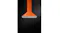 Sleek SMEG chimney rangehood with angular canopy and built-in metal grease filters in orange colour Sleek SMEG chimney rangehood with angular canopy and built-in metal grease filters in orange colour