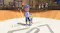 Skatepark view showing a character with a skateboard Skatepark view showing a character with a skateboard