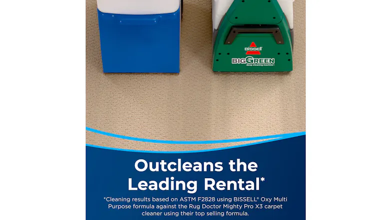 Promo graphic of the carpet cleaner showcasing the Bissell Oxy Multi-Purpose formula Promo graphic of the carpet cleaner showcasing the Bissell Oxy Multi-Purpose formula