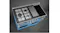 trays Top view of blue SMEG range cooker with gas burners, central griddle, and sleek stainless steel cooktop trays Top view of blue SMEG range cooker with gas burners, central griddle, and sleek stainless steel cooktop
