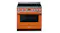 Front view of the Smeg Portofino 90cm Freestanding Oven with 5-zone induction cooktop in orange colour Front view of the Smeg Portofino 90cm Freestanding Oven with 5-zone induction cooktop in orange colour