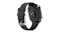 Rear angled view of the black smartwatch with a glowing sensor Rear angled view of the black smartwatch with a glowing sensor