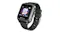 Three-quarter view of the smartwatch showing a purple clock interface Three-quarter view of the smartwatch showing a purple clock interface