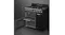 A left view of the Smeg cooker with its main left-hand oven door wide open and the top grill compartment extended A left view of the Smeg cooker with its main left-hand oven door wide open and the top grill compartment extended