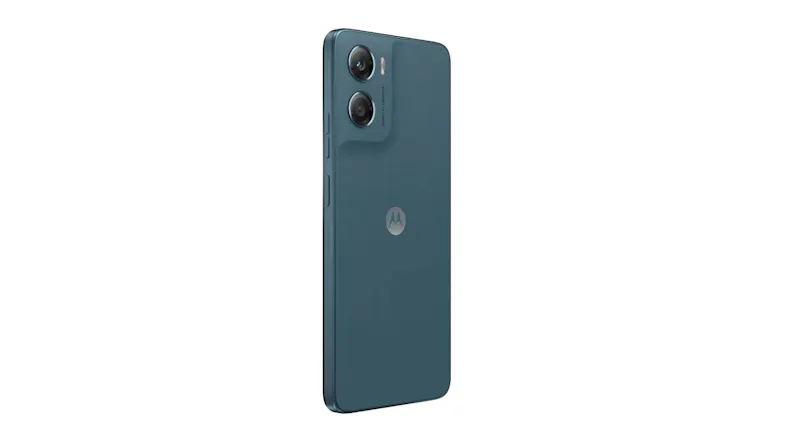 Rear perspective of the smartphone angled slightly to the side, emphasising camera placement Rear perspective of the smartphone angled slightly to the side, emphasising camera placement