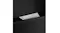 A stainless-steel insert range hood with illuminated lights, integrated into sleek black cabinetry A stainless-steel insert range hood with illuminated lights, integrated into sleek black cabinetry