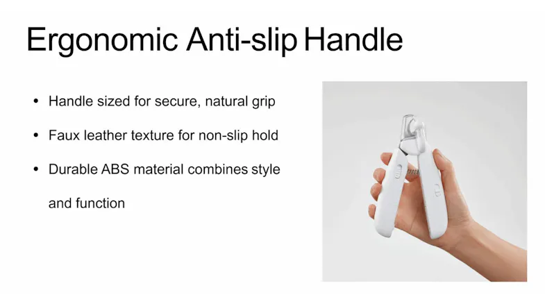 Close-up of PETKIT pet nail clippers featuring a non-slip ergonomic handle and durable ABS construction Close-up of PETKIT pet nail clippers featuring a non-slip ergonomic handle and durable ABS construction