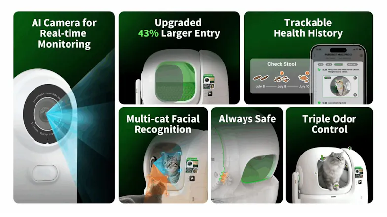 Automatic cat litter box with 43% larger entry and AI-powered safety and health features Automatic cat litter box with 43% larger entry and AI-powered safety and health features