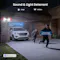 Solar floodlight camera using bright lights and a siren to deter intruders in a residential driveway Solar floodlight camera using bright lights and a siren to deter intruders in a residential driveway