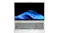 Top-down front view of the laptop in natural silver, open with a blue wave wallpaper visible on the display Top-down front view of the laptop in natural silver, open with a blue wave wallpaper visible on the display