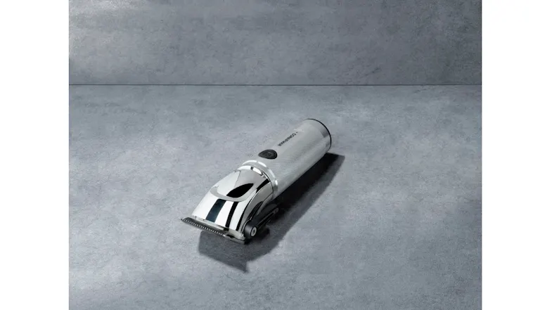 Chrome Pro precision clipper displayed at an angle, showcasing ergonomic cordless design and sharp blades Chrome Pro precision clipper displayed at an angle, showcasing ergonomic cordless design and sharp blades