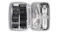 Open ConairMAN grooming case with cordless hair clipper, guide combs, charging cable, and accessories Open ConairMAN grooming case with cordless hair clipper, guide combs, charging cable, and accessories