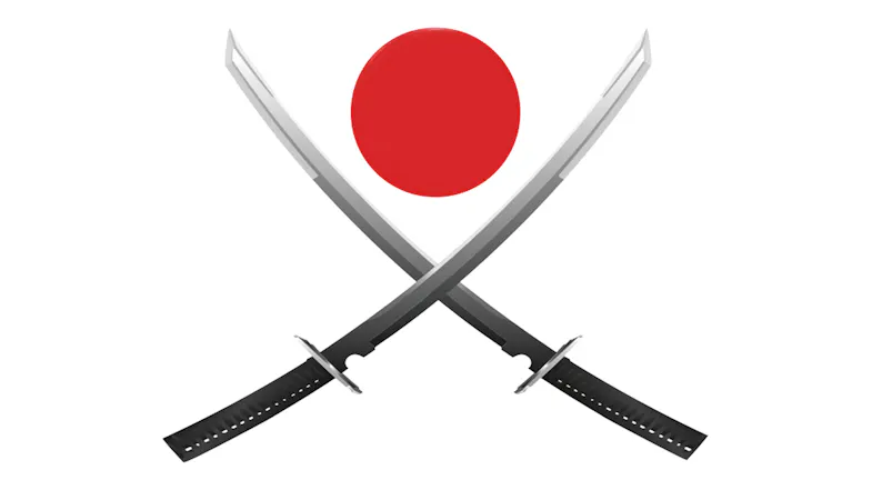 Illustration of two crossed katana swords with a red circle background inspired by Japanese culture Illustration of two crossed katana swords with a red circle background inspired by Japanese culture