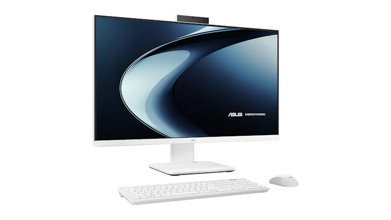 Angled right view of the Asus computer with wireless keyboard and mouse Angled right view of the Asus computer with wireless keyboard and mouse
