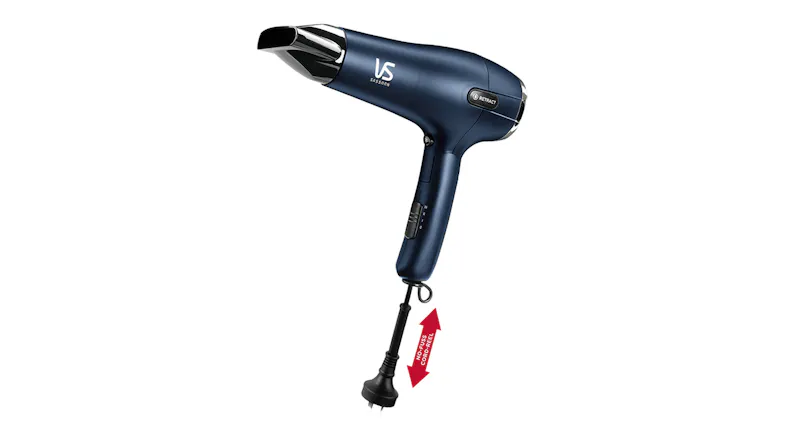 An infographic that showcases how the hair dryer's cord retracts An infographic that showcases how the hair dryer's cord retracts