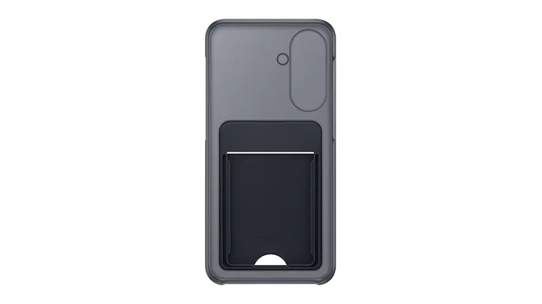 Back view of a card slot case in a sleek black colour Back view of a card slot case in a sleek black colour