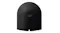 Back view of a black wireless speaker featuring a cable cutout Back view of a black wireless speaker featuring a cable cutout