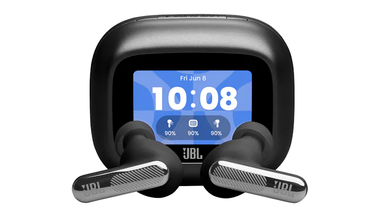 A black JBL Live Beam 4 Adaptive Noise Cancelling True Wireless In-Ear Headphones A black JBL Live Beam 4 Adaptive Noise Cancelling True Wireless In-Ear Headphones