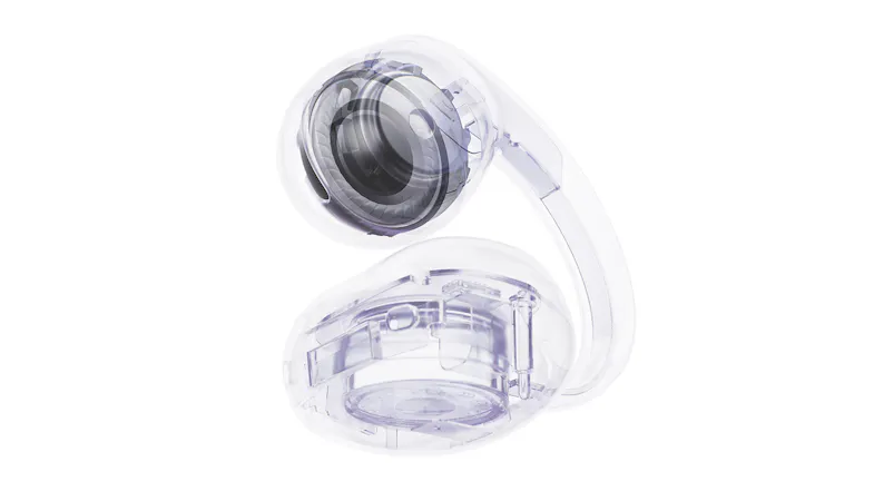 Transparent view of a single earbud showing interior components Transparent view of a single earbud showing interior components