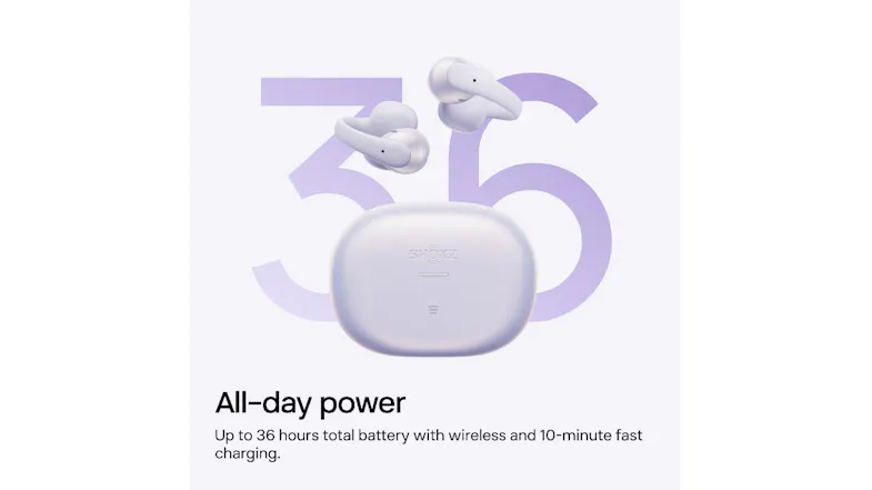 Promo graphic of the Shokz OpenDots Headphones showcasing up to 36 hours of battery life Promo graphic of the Shokz OpenDots Headphones showcasing up to 36 hours of battery life