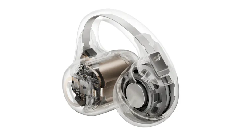 Transparent profile view of an earbud highlighting inner structure Transparent profile view of an earbud highlighting inner structure