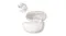 Front view of open charging case with floating earbuds above Front view of open charging case with floating earbuds above