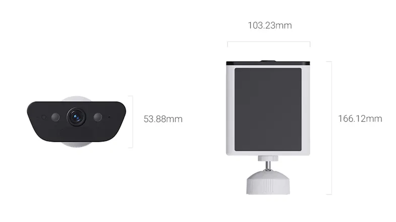 EZVIZ CB5 camera dimension diagram showing front and side measurements EZVIZ CB5 camera dimension diagram showing front and side measurements