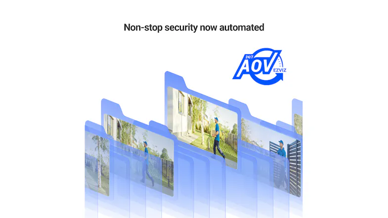 EZVIZ CB5 Always-On Video feature illustration showing continuous automated recording EZVIZ CB5 Always-On Video feature illustration showing continuous automated recording