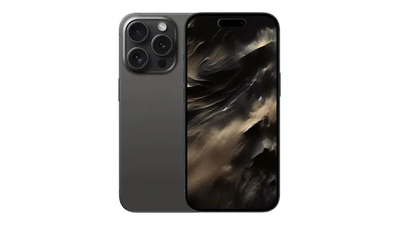 Apple iPhone 15 Pro 5G 128GB black titanium with triple-camera system shown from front and back Apple iPhone 15 Pro 5G 128GB black titanium with triple-camera system shown from front and back