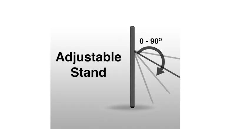 Diagram of the adjustable stand highlighting its 0-90 degree tilt range Diagram of the adjustable stand highlighting its 0-90 degree tilt range