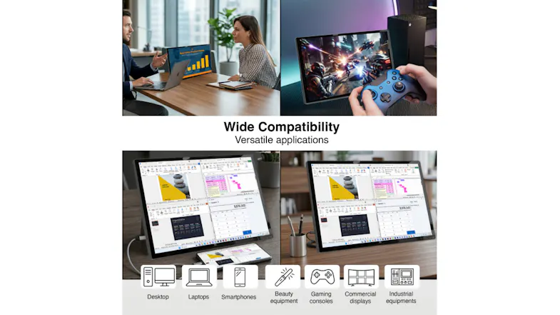 Multiple lifestyle scenes showing the monitor with wide compatibility Multiple lifestyle scenes showing the monitor with wide compatibility