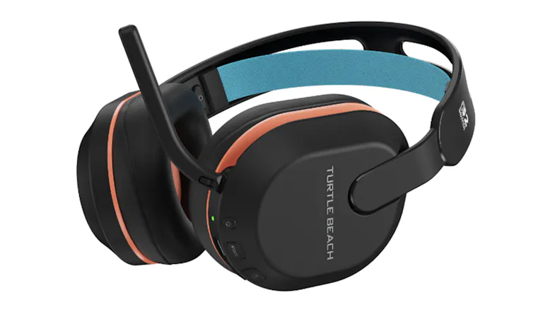 Perspective view of the Turtle Beach headset with green LED indicator Perspective view of the Turtle Beach headset with green LED indicator