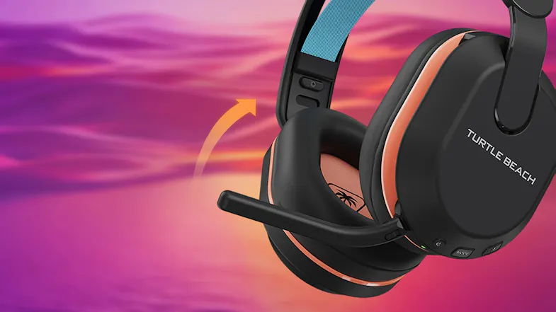 Promo graphic of the wireless headset with adjustable mic Promo graphic of the wireless headset with adjustable mic