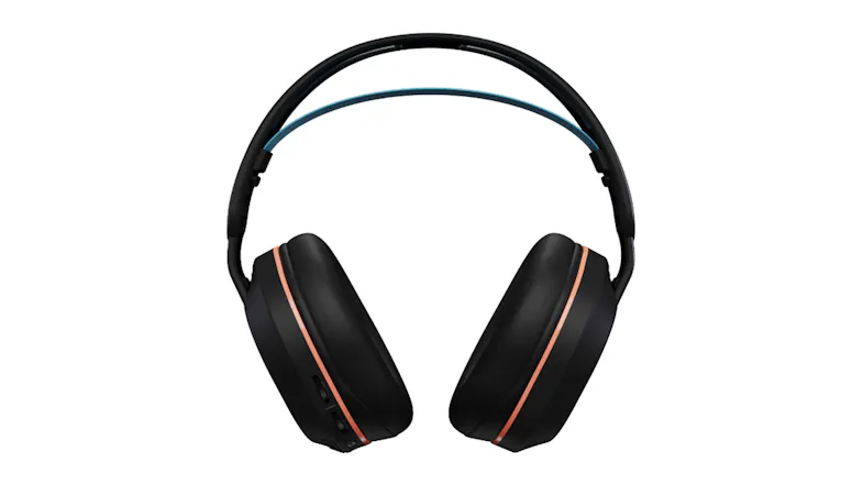 Front view of the gaming headset showing control buttons Front view of the gaming headset showing control buttons