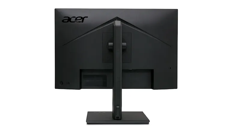 Rear view of the black monitor highlighting its central stand mount Rear view of the black monitor highlighting its central stand mount