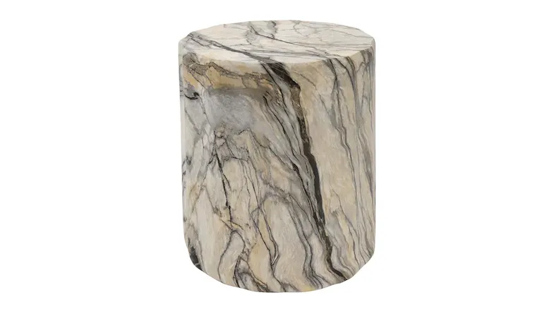 Waves Black/Brown Jade Marble MGO Stool featuring a sculptural cylindrical design with softly textured edges Waves Black/Brown Jade Marble MGO Stool featuring a sculptural cylindrical design with softly textured edges