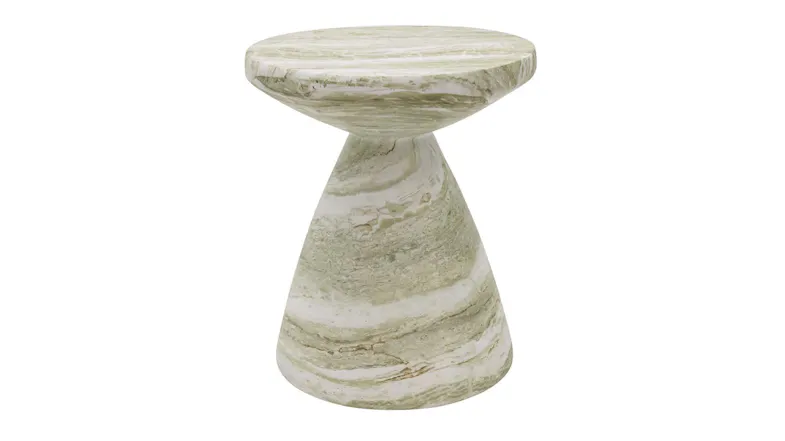 Lilli Jade Marble MGO Stool featuring a round tabletop and tapered pedestal base Lilli Jade Marble MGO Stool featuring a round tabletop and tapered pedestal base