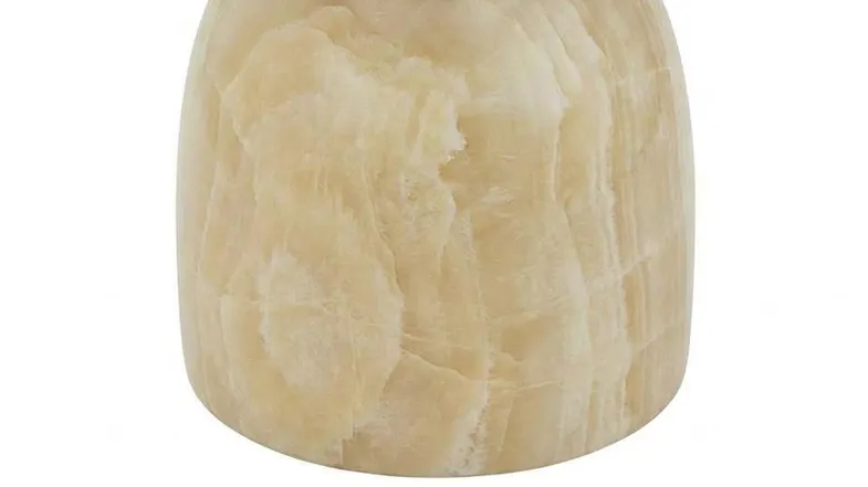 Detailed view of the stool base, showcasing the curved pedestal design and beige quartz-look surface Detailed view of the stool base, showcasing the curved pedestal design and beige quartz-look surface