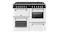 Front view of an ice white Belling 110cm Freestanding Cooker with black control panel Front view of an ice white Belling 110cm Freestanding Cooker with black control panel