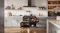 Open doors of the interior Belling Freestanding Oven filled with roasts, set in a light grey kitchen Open doors of the interior Belling Freestanding Oven filled with roasts, set in a light grey kitchen