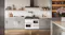 Belling freestanding cooker neatly framed by light grey kitchen cabinets and a pot filler Belling freestanding cooker neatly framed by light grey kitchen cabinets and a pot filler